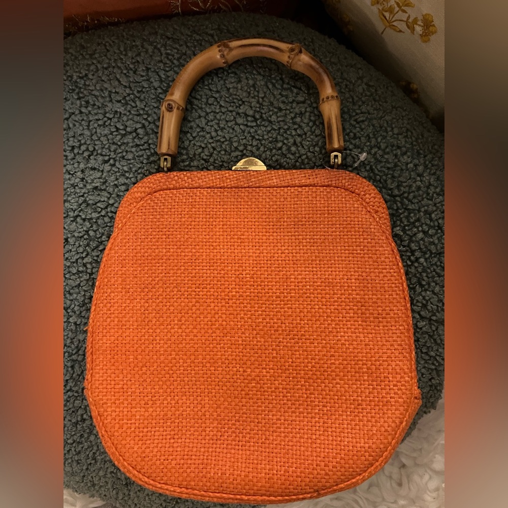 Orange wood handles purse